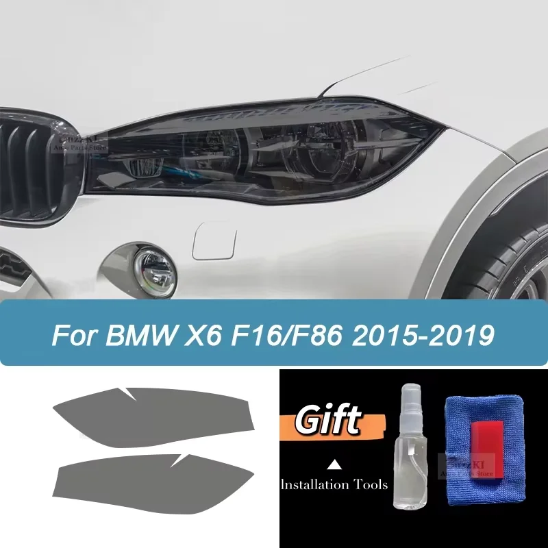 2 Pcs Car Headlight Protective Film Smoked Black Tint Wrap Vinyl Transparent TPU Sticker For BMW X6 F16 M F86 2015-2019 M50d