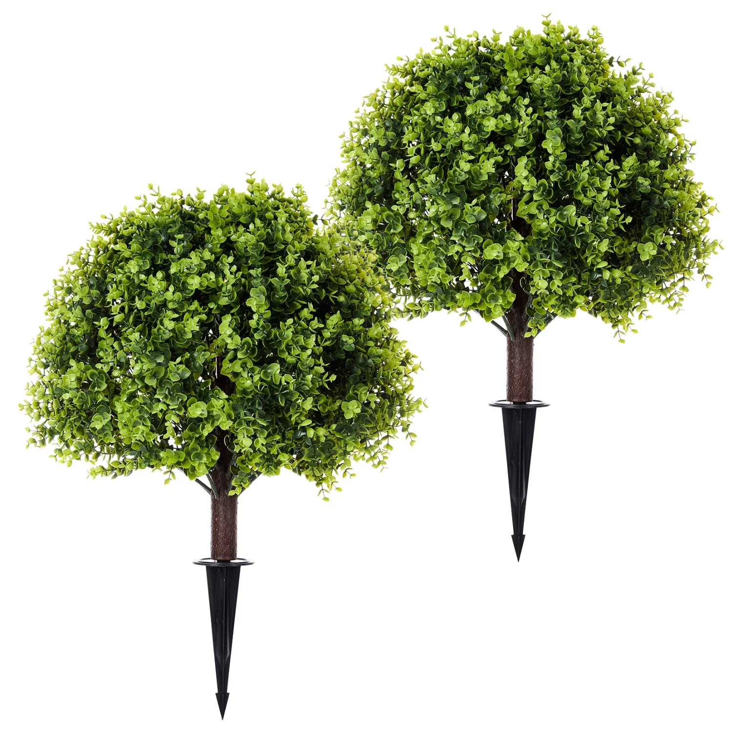 

2-Pack 24 Inch Artificial Eucalyptus Shrubs, UV Resistant High-Density Faux Greenery with Ground Stakes, Realistic Evergreen Bushes, Low Maintenance Decor for Indoor Outdoor Porch Garden Yard