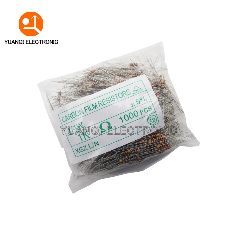 

1000pcs 1/4W Carbon Film Resistor 5% 0R-10M 10R 100R 240R 470R 1K 7.5K 10K 24K 33K 100K 220K 470 680 ohms 0.25W