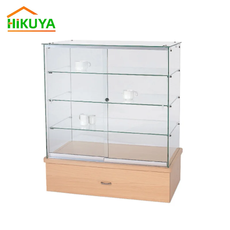 Custom.Factory Hot Sale Rahmenlose Einzelhandelsgeschäft Vitrine Schrank aus gehärtetem Glas