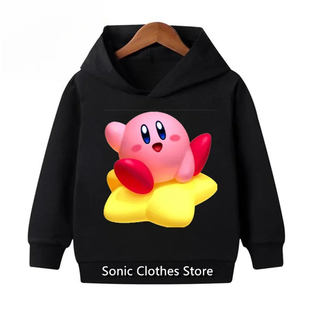 Kawaii Kirby Anime Hoodie for Girls Boys Thick Long Sleeve Clothing Autumn Cartoon Figure Hoodies with Hat Sweatshirt Children