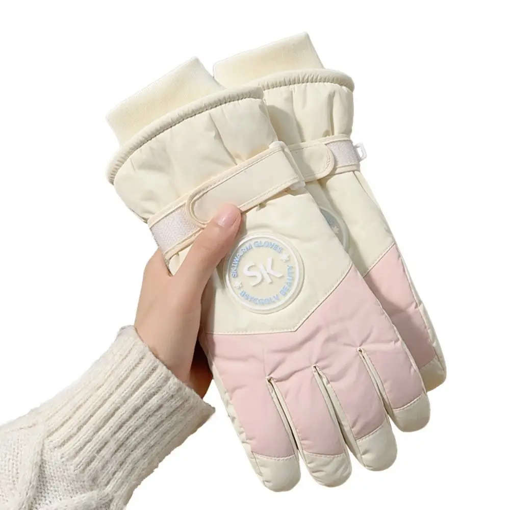 Fashion Plush Lining Ski Gloves Thick Cotton Windproof Touch Screen Gloves Waterproof Thermal Snow Gloves Winter Season
