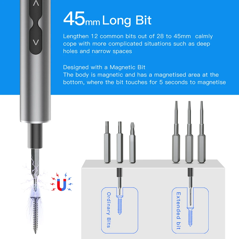 Juego de destornillador eléctrico 62 en 1, mango de precisión, kit de herramientas portátil, inalámbrico, con puntas pequeñas para reparación de teléfonos y relojes 4