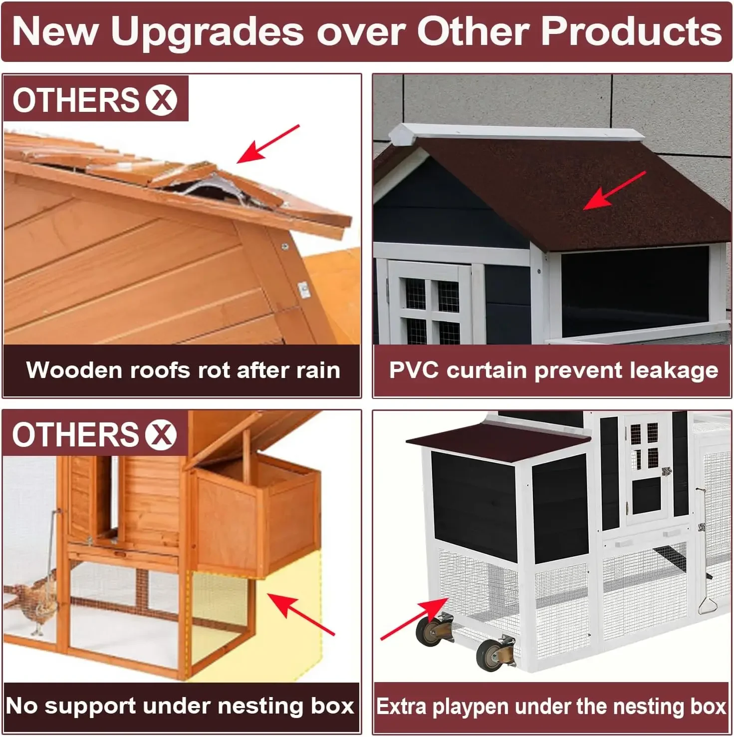 

[XMSJ]80” Mobile Chicken Coop for 1-2 Chickens with Wheels,Outdoor Wooden Hen House with Nesting Box,Large Rabbit Hutch