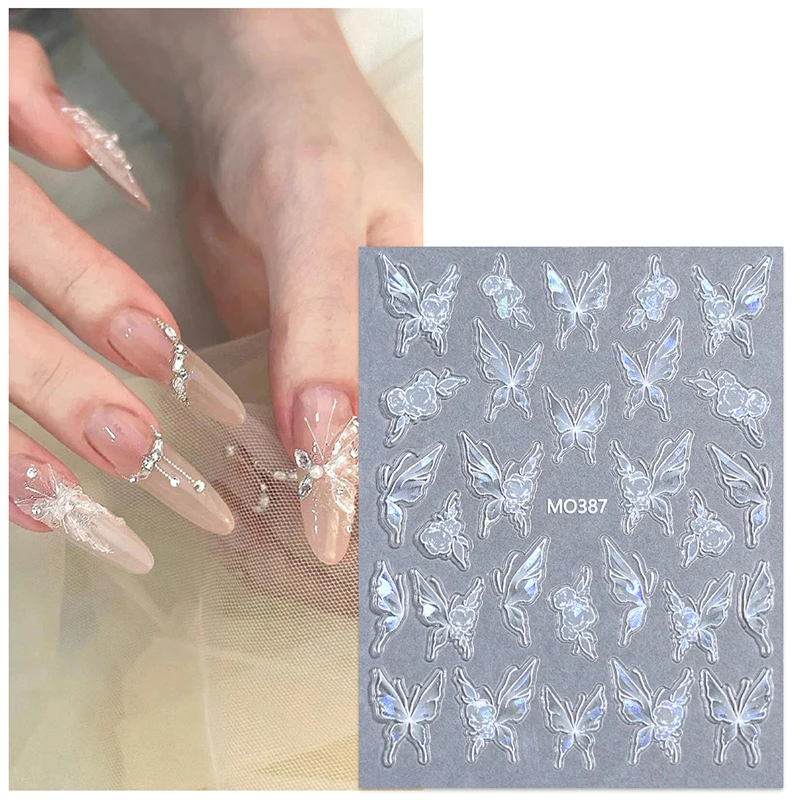 Autocollants 3D en Relief Papillon pour Nail Art, Pétale Mixte, Cuir oral elu, Transfert Auto-Adhésif, Décorations pour Ongles, Décalcomanies Coulissantes