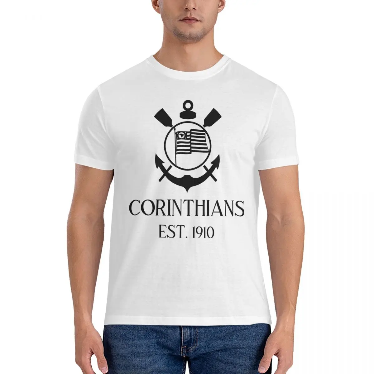 Camiseta de algodão de manga curta para homens, camisa de manga curta com gola redonda e design gráfico, estados unidos