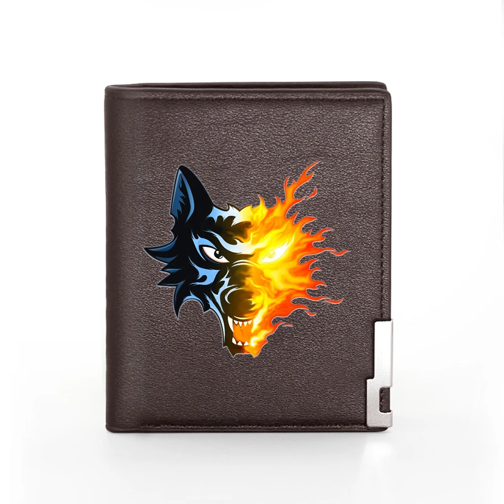 New Arrivals fashion Cool Flame Wolf Printing Pu Leather Wallet Men Women Billfold Credit Card Holders Short Purses