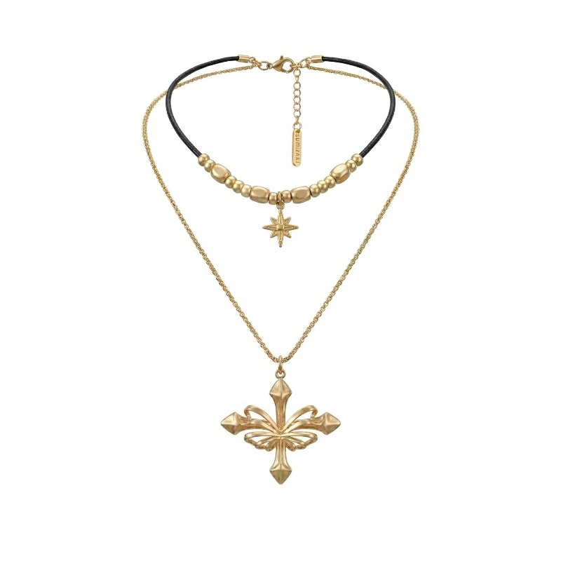 Original Sphenoid Symbiosis Series Double-layer Stacked Necklace, Light Luxury Premium Clavicle Chain Choker