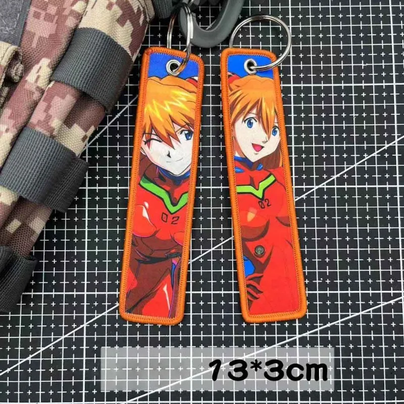 Evangelion Keychain Anime Embroidery Key Tag Motorcycles Cars Backpack Chaveiro Keychain for Friends Fashion Key Ring Gifts