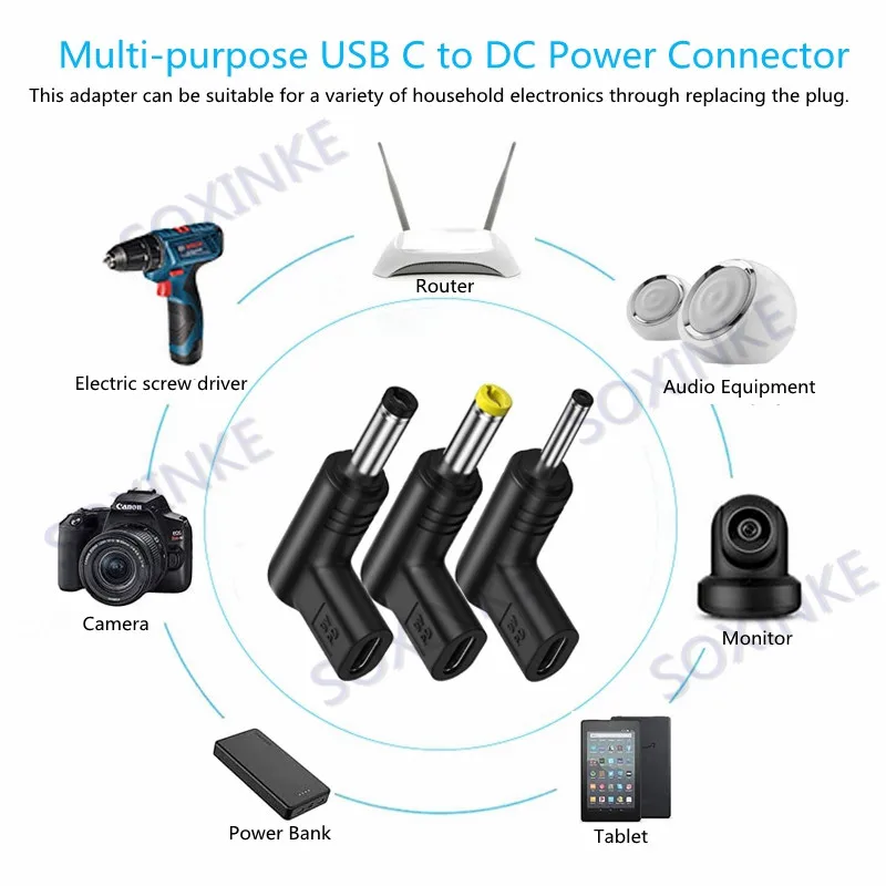 USB C PD to DC Power Connector Universal 5V 9V 12V Type C to DC Jack Plug Charging Adapter Converter for Router Tablet Mini Fan