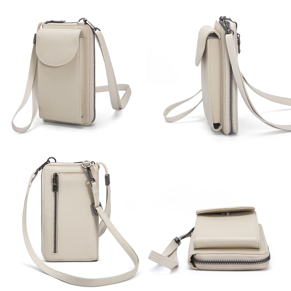 Gunuine Cow Leather Phone Shoulder Bag For Women Fashion High Quality Square Crossbody Bags Female Multi-pocket Clutch Purse