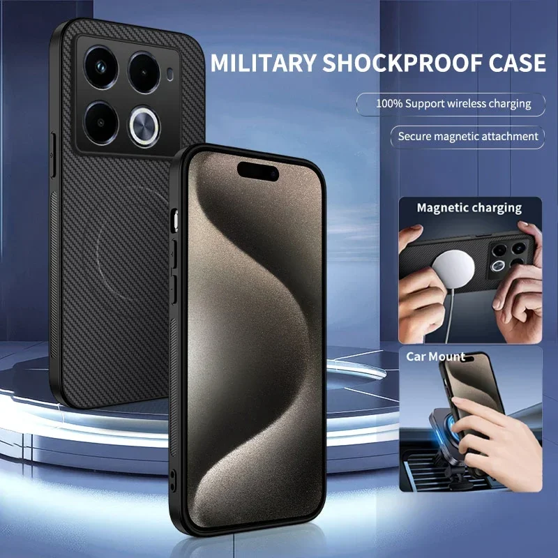 Силиконовый чехол из искусственной кожи с узором из углеродного волокна для Infinix Note 40 Pro Plus 4G 5G с магнитной беспроводной зарядкой, мягкие чехлы на заднюю панель