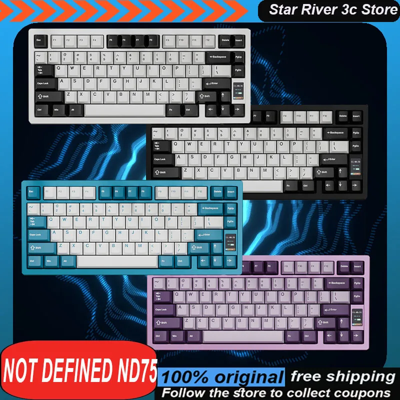 

Not Defined Nd75 Mechanical Keyboard Aluminum Alloy Diy Display Screen Wireless 3mode Hot Swap Rgb Customized Gaming Keyboard