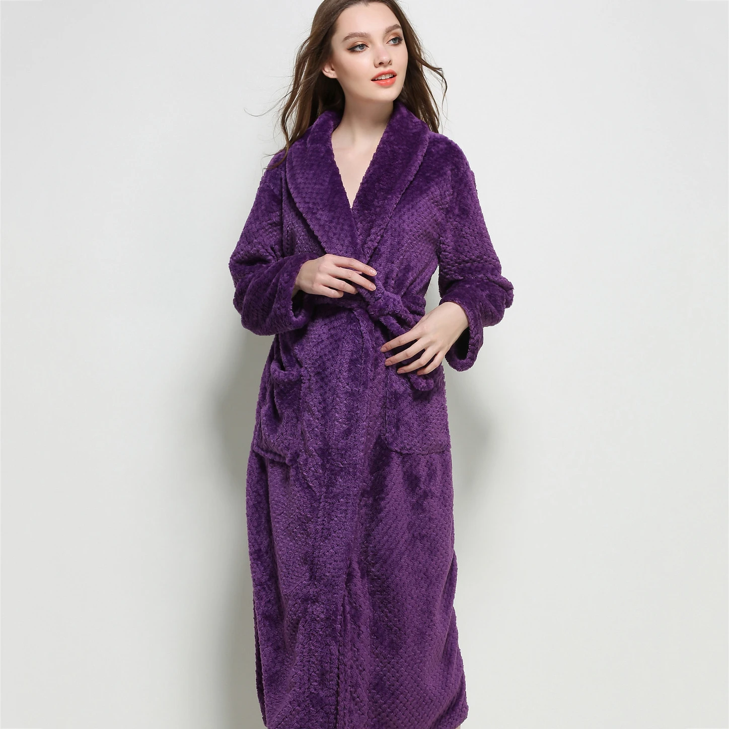 Thickened Warm Female Robe Sleepwear Flannel Nightwear Nightgown Winter Coral Fleece Bathrobe Loose Casual Home Dress Loungewear