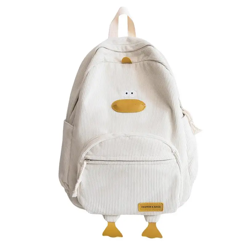 Teen Girls Schoolbag Cartoon Duck Cute Backpack Casual Corduroy School Backpack for College Students Cute Duck  Animal Backpack