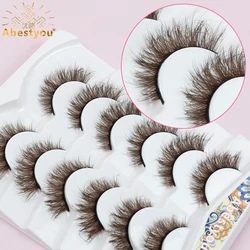 Abestyou 6/7pairs 5d Fluffy Russian Strip Eyelashes Dark Brown Color Messy High Quality Mink Cat Eye Natual Tapred Lashes Makeup