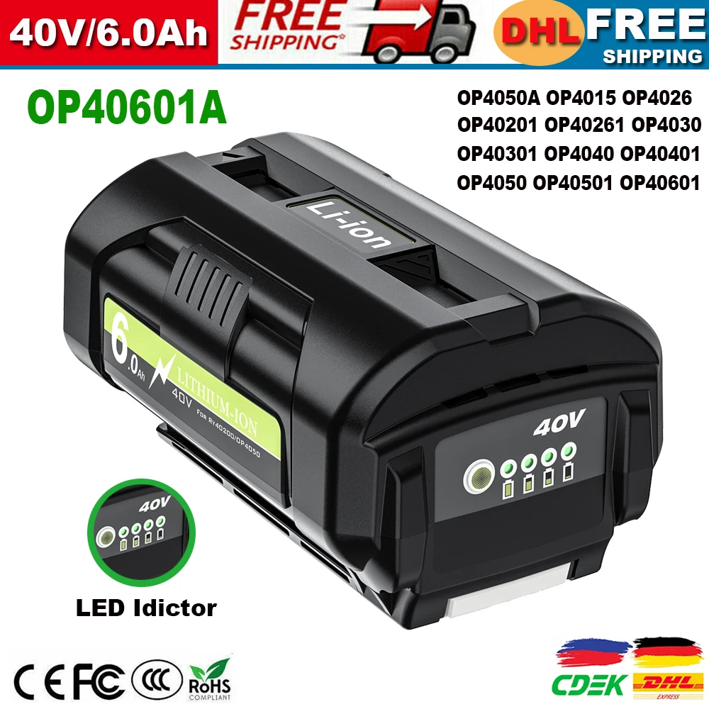 For Ryobi OP40401 Battery 40V 6.0Ah Replacement Li-ion Battery For Ryobi OP4026 OP4030 OP4050 OP4060A OP40201 OP40301 Batteries