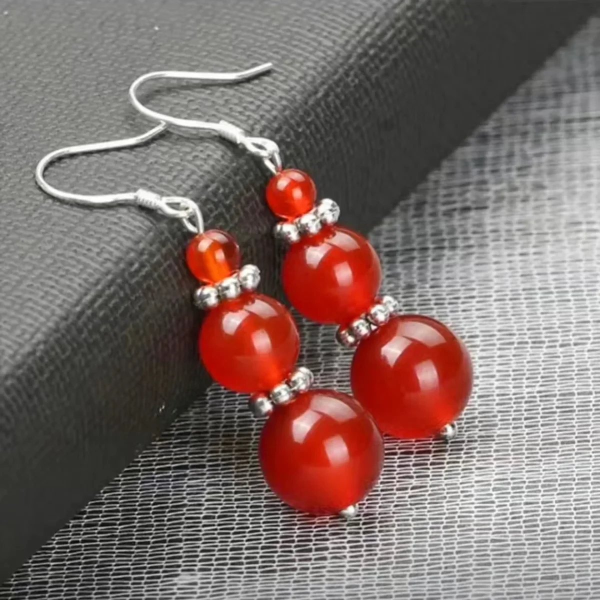 6 8 10mm Round Red Agate Onyx Drop Earrings Fashion The Chinese Drama Story of Yanxi Palace Same Style Earrings Women Girl Gifts