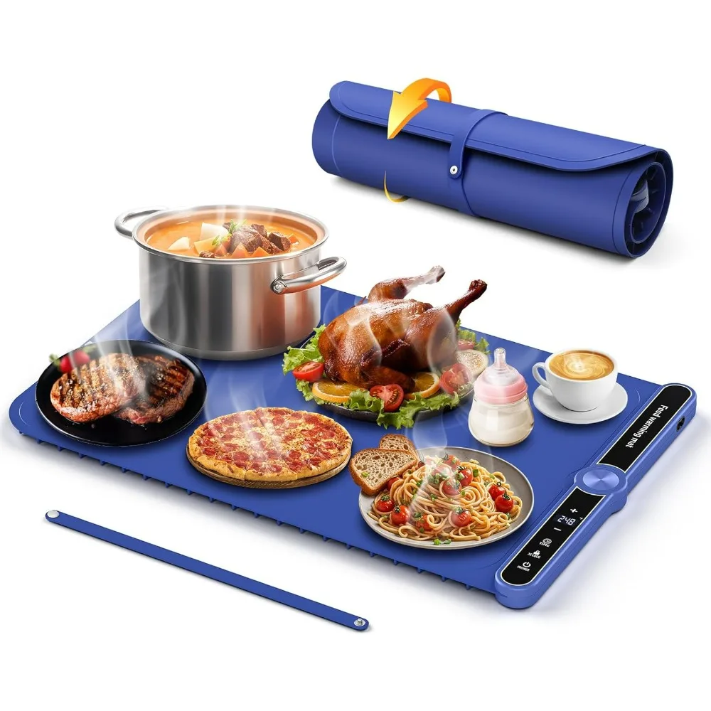 Warming Mat for Food, Electric Warming Tray with 9 Level Adjustable Temperature & 6 Hours Timer,Foldable Portable Food Warmer