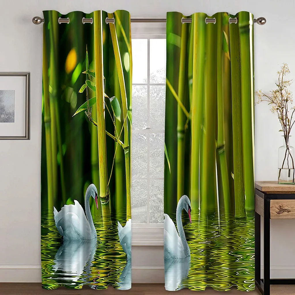 Cheap Green Landscape Creek Stone Lotus Buddha 2 Pieces Free Shipping Thin Curtains for Living Room Bedroom Window Drape Home