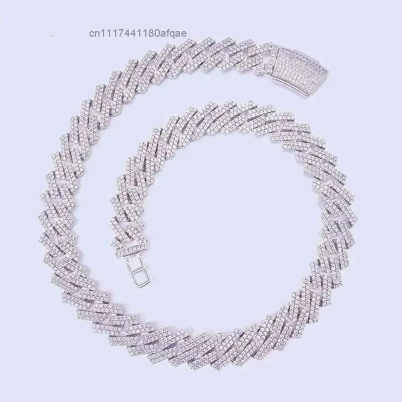 Sterling Silver 925 White Gold Miami Cuban Link Iced Out Lab Diamond Vvs1 Moissanite Chain.