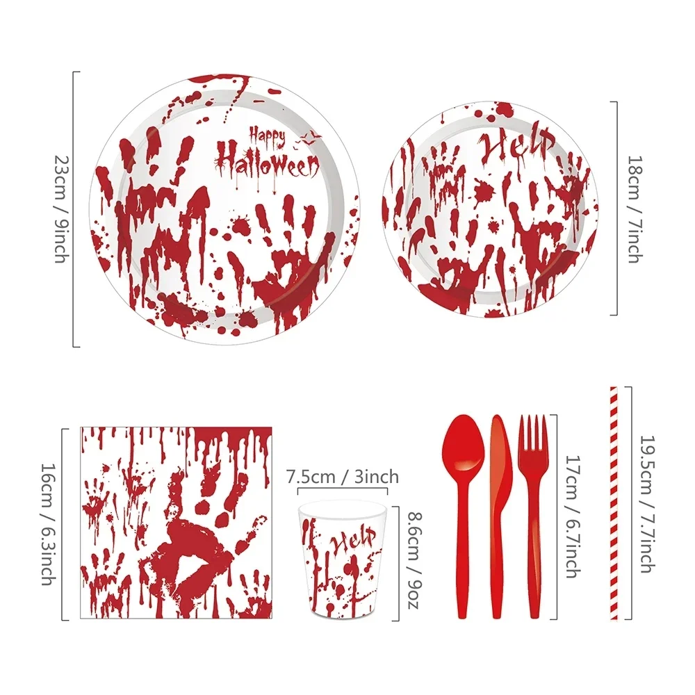 Halloween Scary Blood Hands Disposable Tableware banner Tablecloth Apron Gloves Socks Horror Halloween Decoration Party Supplies