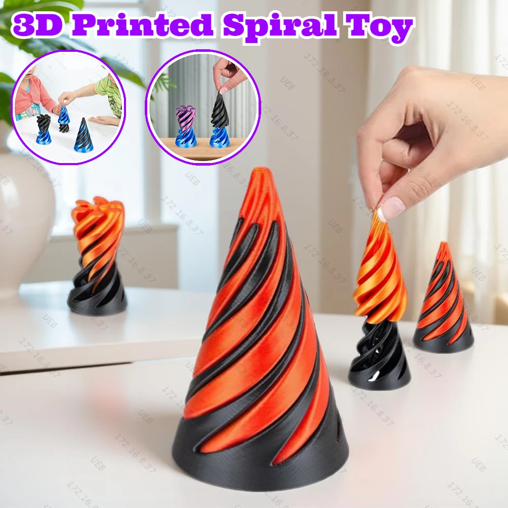 3D Printed Spiral Cone Toy Impossible Pyramid Passthrough Sculpture Pass Through Pyramid Mini Vortex Thread Illusion Toys