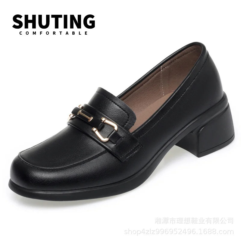 Spring Autumn Ladies Pumps Shallow Shoes Crystal Comfortable Thick Sole Loafers Fashion Breathable Single Shoe Classic