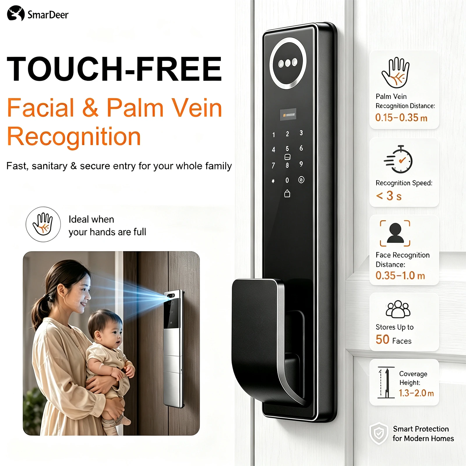 3D Face & Palm Vein Smart Door Lock IP65 Waterproof Tuya Video Call Biometric Fingerprint Electronic Lock for Home Front Door view 5