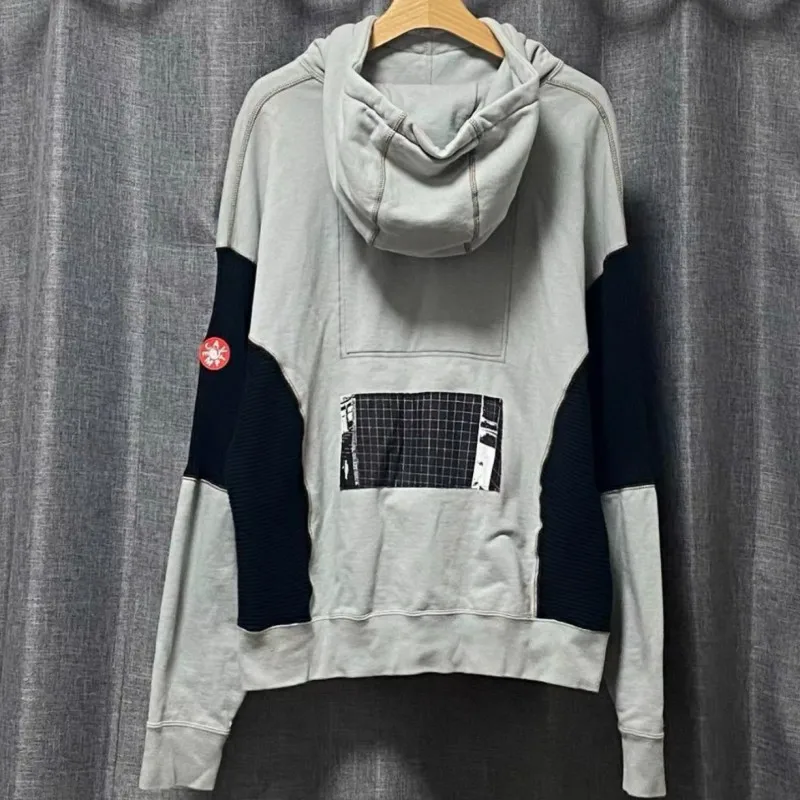 

Оверсайз худи унисекс CAVEMPT в уличном стиле, серое, хлопковое, с контрастными вставками и ребристым капюшоном, для мужчин и женщин, пуловер