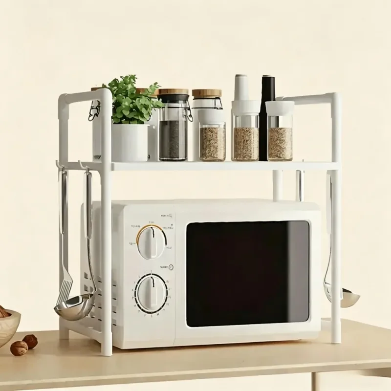 1 PCS Single-Layer Microwave Oven Storage Rack Simple in Design. Equipped with 4 Hooks for Storing Microwave Ovens, Ovens, Etc - view 6