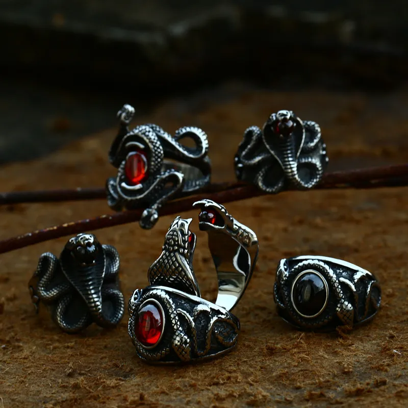 Beier New Arrival  Double Snake Head Ring With Stones For Men Punk Hip Hop Retro Gothic Stainless Steel  AdjustableJewelry