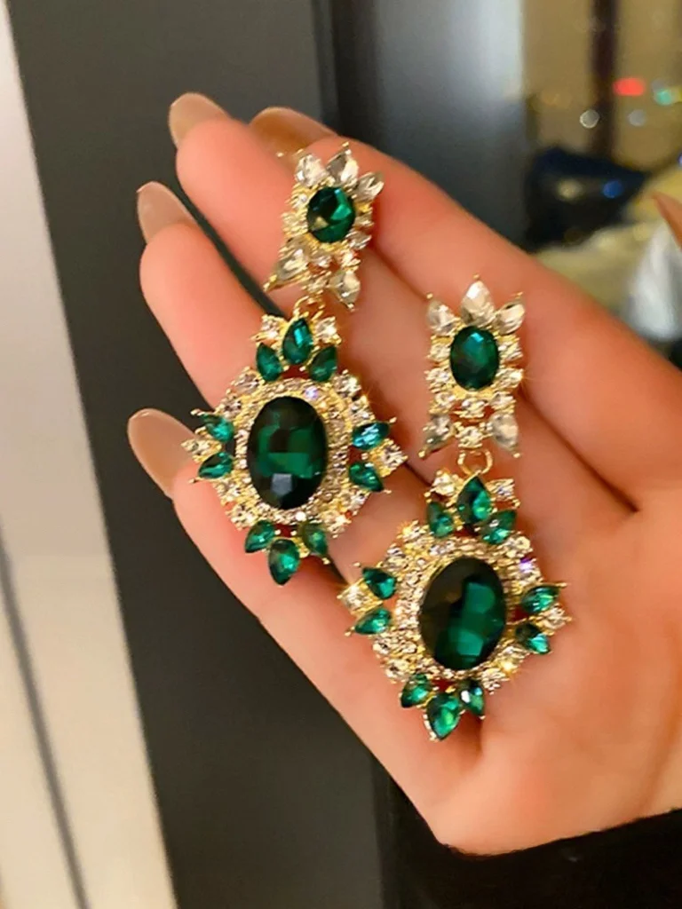 

Серьги-кольца из серебра S925 пробы в стиле барокко, массивные, роскошные, винтажные, с изумрудами, в форме обручального кольца, ювелирные украшения для ушей