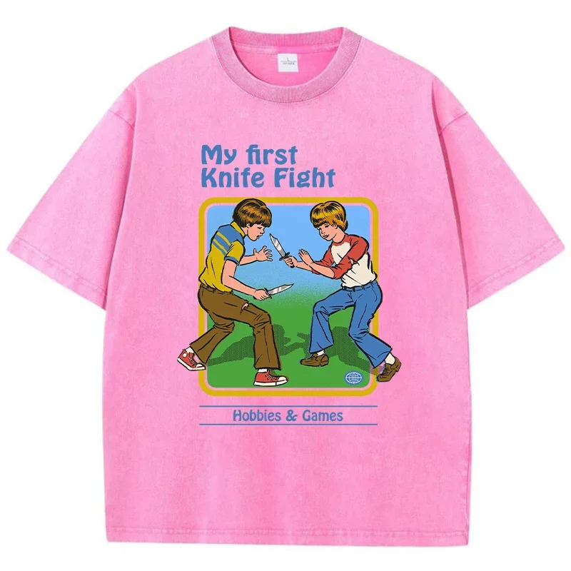 

My First Knife Fight Cartoon Printing Female Wash T-Shirt Fashion Casual Tshirt Street Hip Hop Short Sleeve Summer Loose Clothes