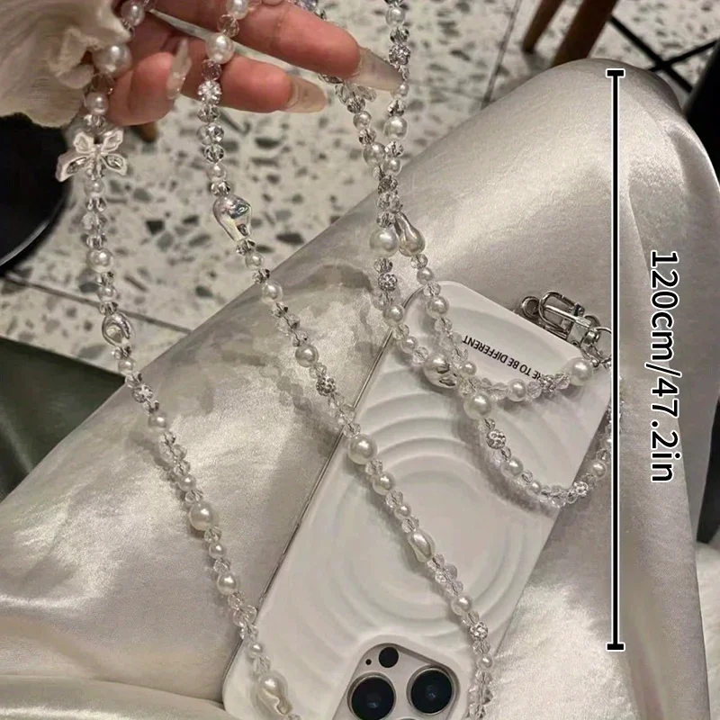 [a203] سلسلة هاتف محمول أصلية مطرزة بالكريستال الملون وسلسلة هاتف محمول بظهر قطري كريستالي وسلسلة طويلة