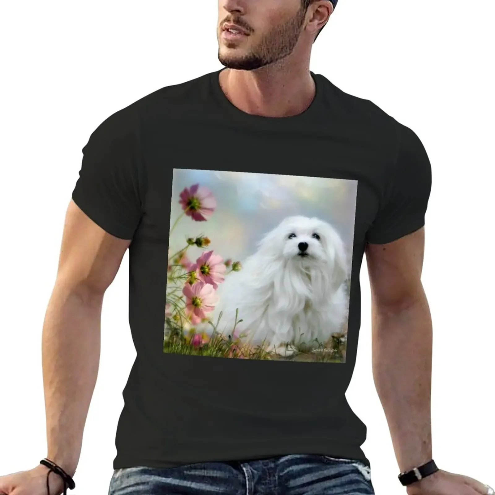 Snowdrop the Maltese - A Soft Summer Breeze T-Shirt heavyweights tees black t-shirts for men