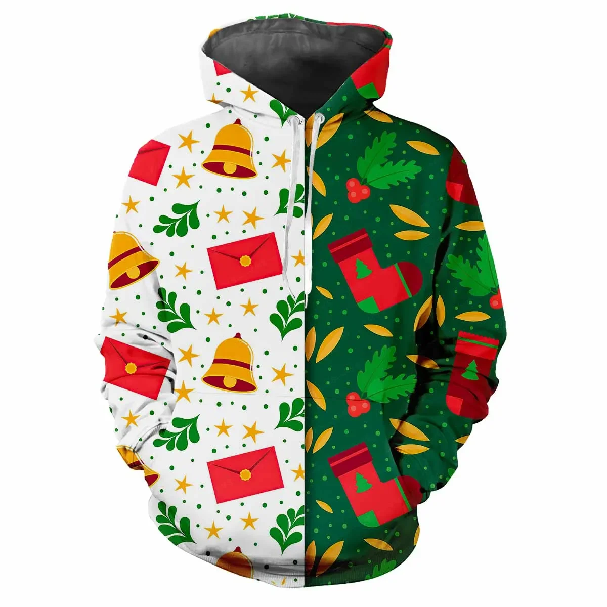 Trendy Men\'s Hoodie Printed  Fun Christmas Patterns Digital Printing Casual Long Sleeved Hooded Thick Fabric Tops