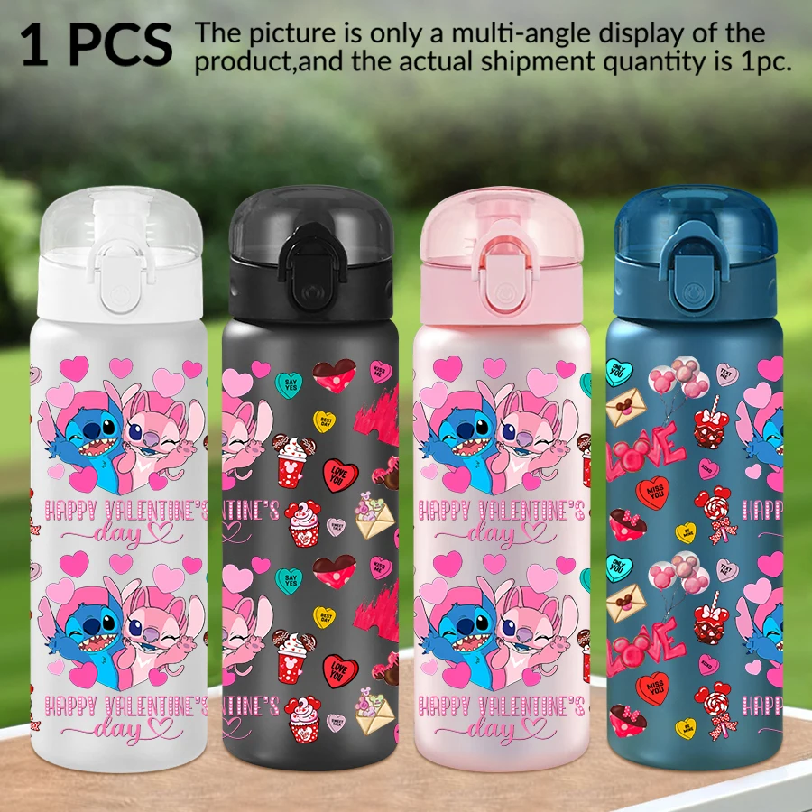 1Pc Disney, Stitch, Angel, 26oz Plastic Water Bottle Sports Water Cup with Lift Rope Birthday/Back To School Gift