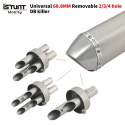 60.8mm Universal Motorcycle Exhaust Muffler Pipe 2/3/4 Hole DB Killer Removable Silencer Reduce Noise Sound Eliminator Modified