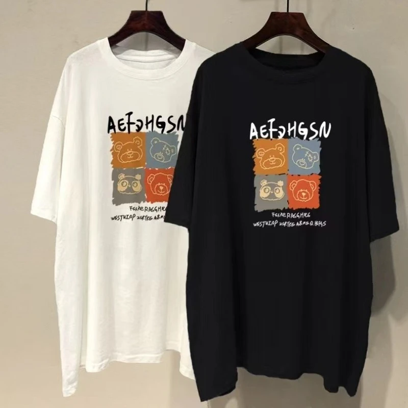 

Новая модная хлопковая футболка с милой головой медведя для пары, свободный повседневный удобный топ