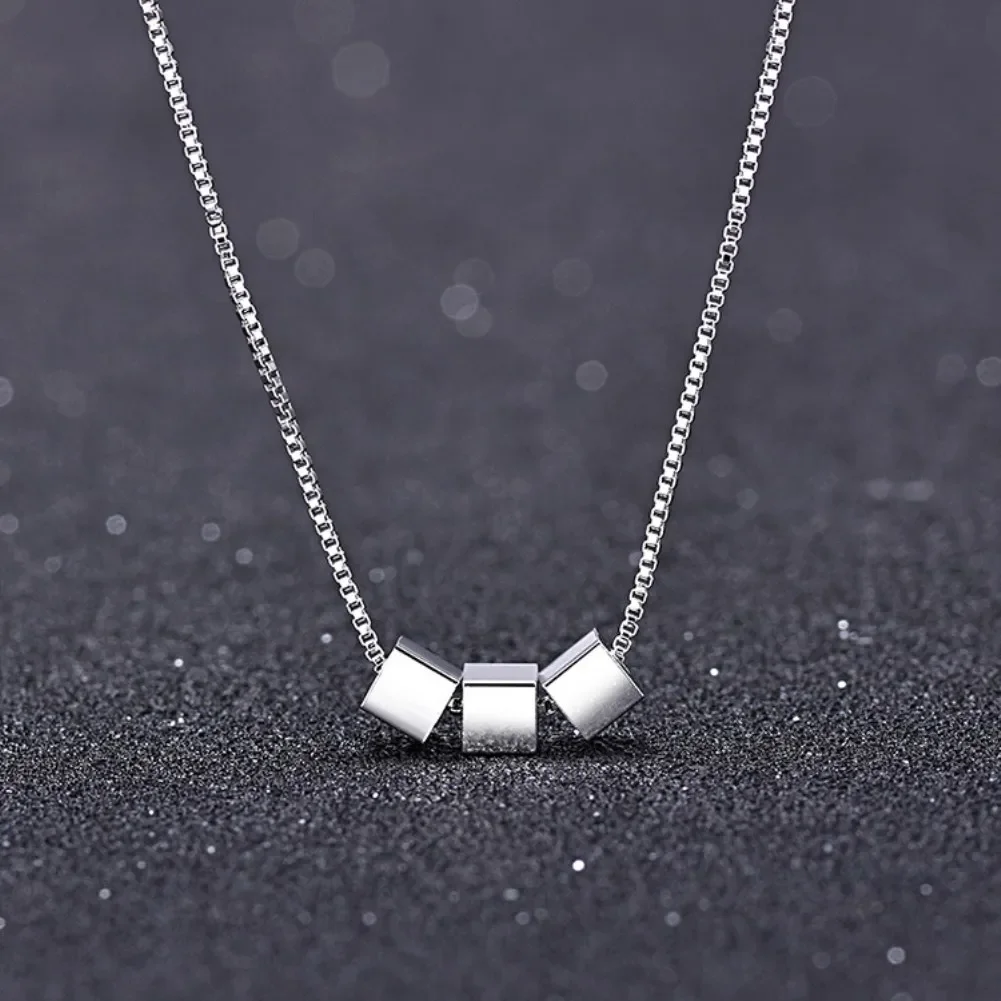 

925 Silver Necklace 18 Inches Box Chain Simple Square Cube Triangle Pendant for Women Fashion Jewelry Christmas Gifts