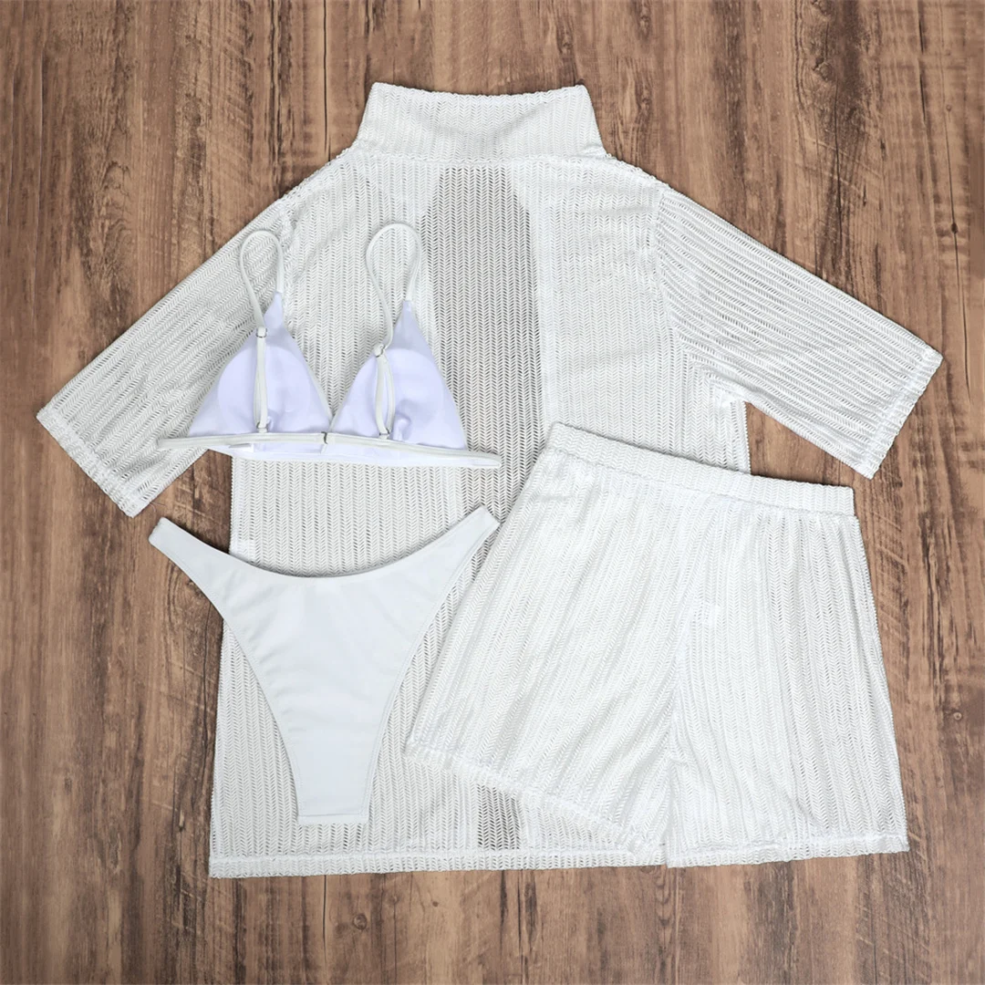 Mit Hemd, Shorts, Neckholder, brasilianischer Bikini, Damen-Badeanzug, Damen-Bademode, vierteiliges Bikini-Set, Badeanzug, Badebekleidung, Schwimmbekleidung V5716H – Detail 27