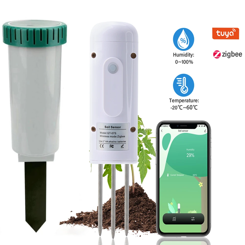 Tuya Smart Zigbee Soil Temperature Moisture Meter Sunlight Sensor APP Monitor Soil Plants Farming Garden Intelligent Irrigation