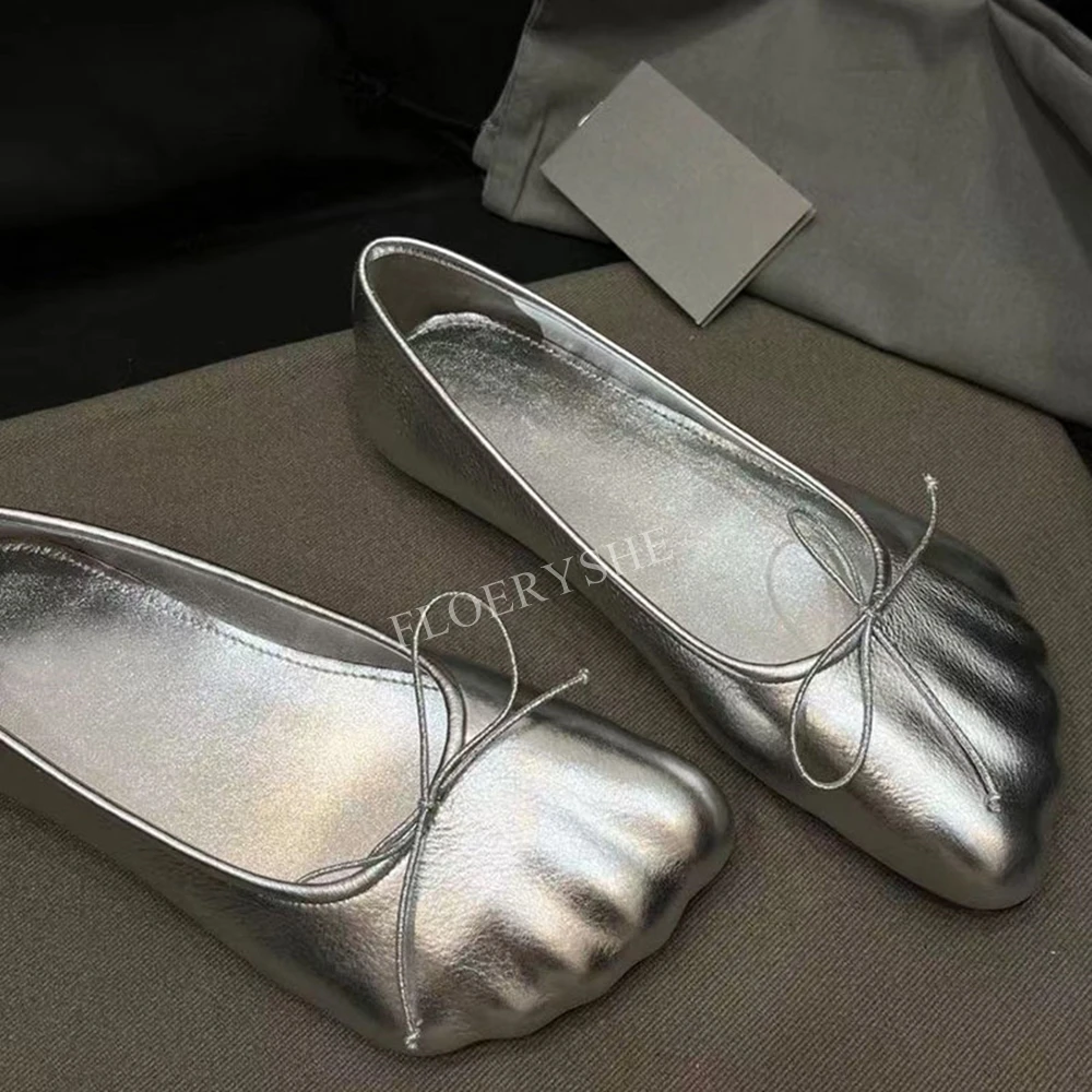 Sliver Flat Bow Ballet Pumps Summer New Arrival Women's Round Toe Party Fashion Ladies Cool Thumb Shoes