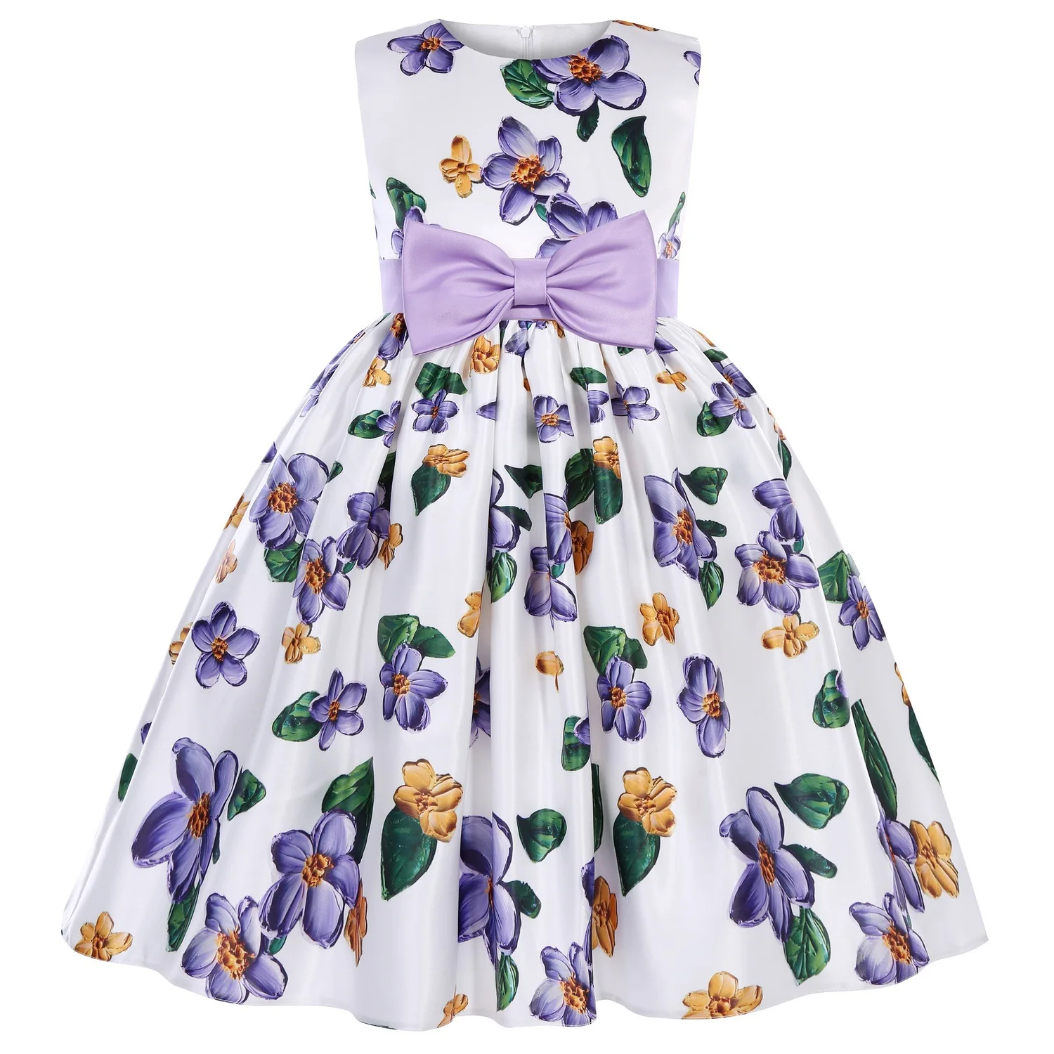 HETISO Purple Cotton Floral Princess Dress for Girls Casual Kid's Party Gown Cute Holiday Gift Ages 2-10