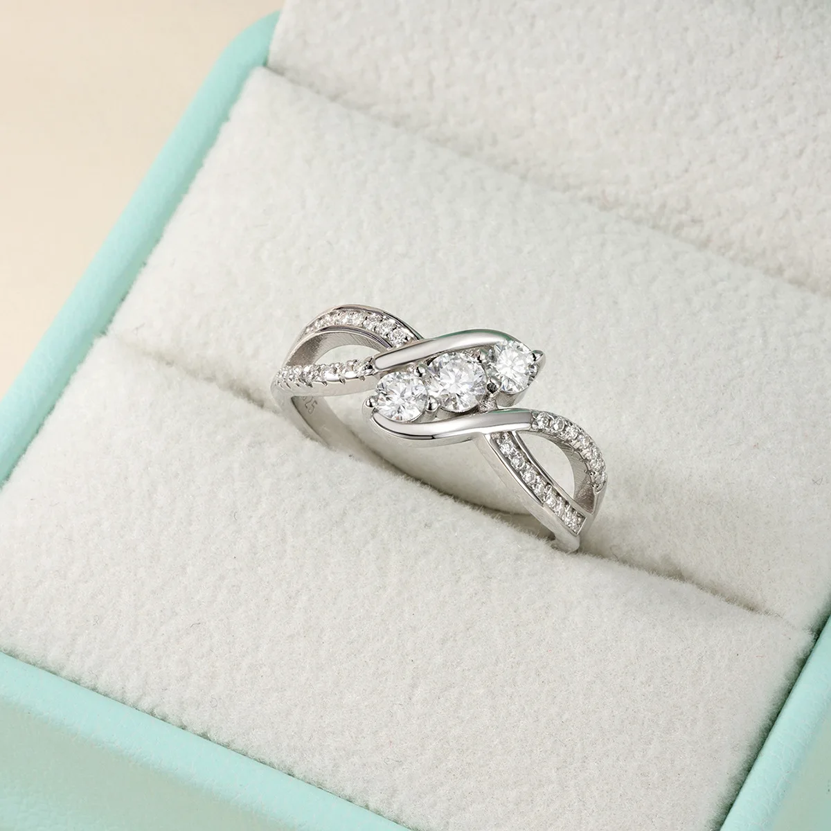 925 Sterling Silver Twisted Infinity Moissanite Ring for Women Round Cut 3-Stone Promise Engagement  Fine Jewelry