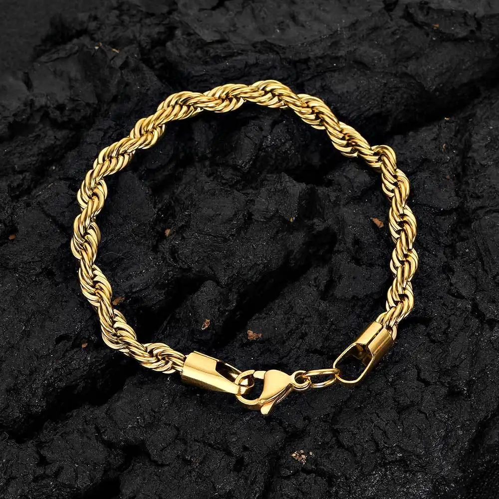 

Luxury 24K 9999 Pure Gold real gold Twist Chain Men's Bracelet Trend Button Rope Chain Bracelet