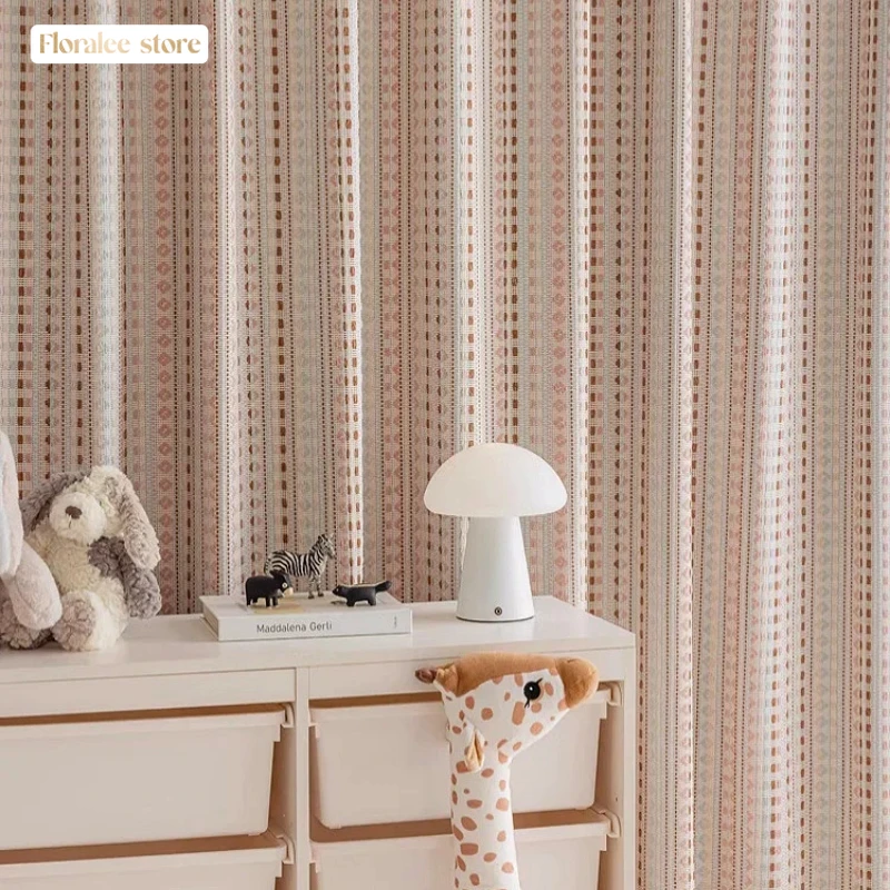 1PC 2024 New Light Luxury Retro Blue Stripe Girl\'s Bedroom Bay Window Curtains for Living Room Cloth Curtain Dopamine Drapes