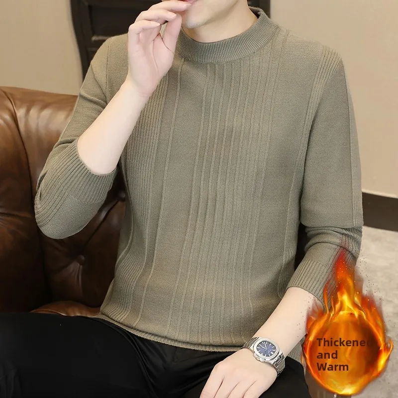

Мужской вязаный свитер с круглым вырезом, облегающий, теплый, молодежный, простой дизайн, для повседневной носки зимой