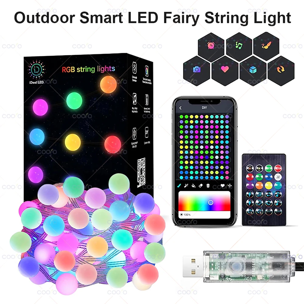 

RGB IC Smart String Light DIY Globe LED Fairy Lights Programmable WS2812B USB Garland Decoration for Bedroom Christmas Wedding